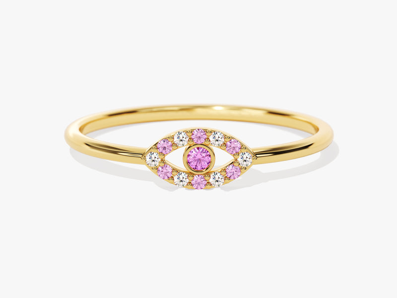 Evil Eye Alternating Birthstone Ring - Gold Vermeil