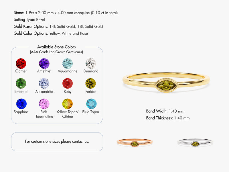 Bezel Set Marquise Birthstone Ring in 14k Solid Gold