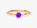 Round-Cut Side Stone Accent Birthstone Ring in 14k Solid Gold