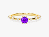 Round-Cut Side Stone Accent Birthstone Ring - Gold Vermeil