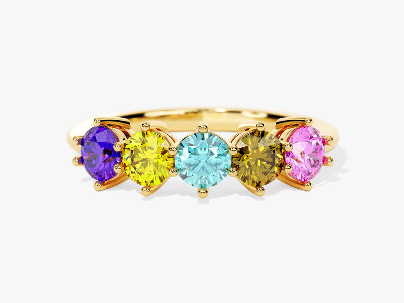 Round Cut Birthstone Family Ring in 14k Solid Gold
