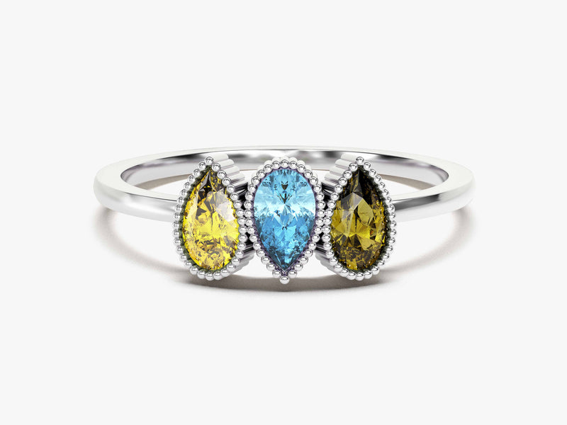 Milgrain Accent Pear-Cut Multi Stone Birthstone Ring in 14k Solid Gold