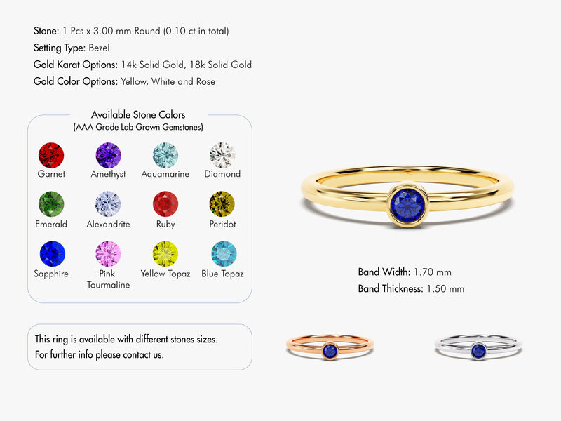 Bezel Set Round Birthstone Ring in 14k Solid Gold