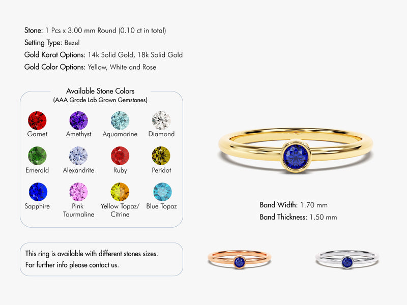 Bezel Set Round Birthstone Ring - Gold Vermeil