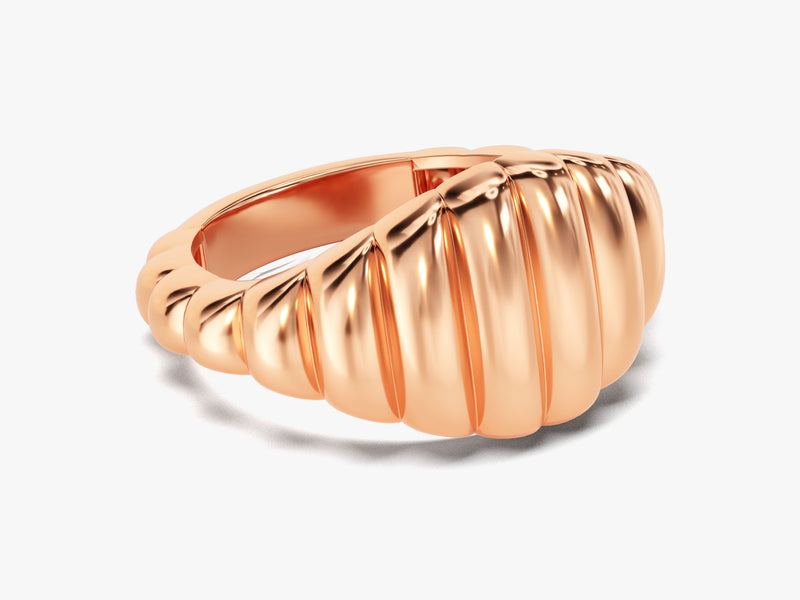 14k Solid Gold Bold Wavy Signet Ring