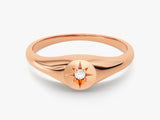 14k Solid Gold Diamond Star Signet Ring