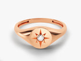 14k Solid Gold Diamond Star Signet Ring