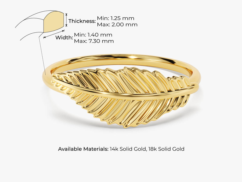 14k Solid Gold Feather Ring