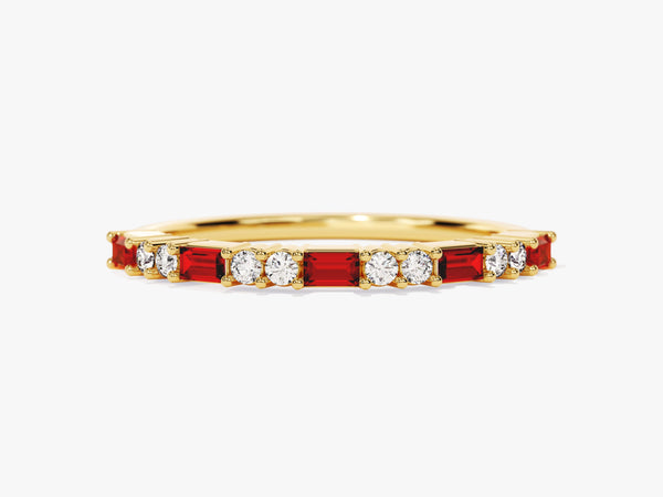 Baguette and Double Round Birthstone Ring - Gold Vermeil