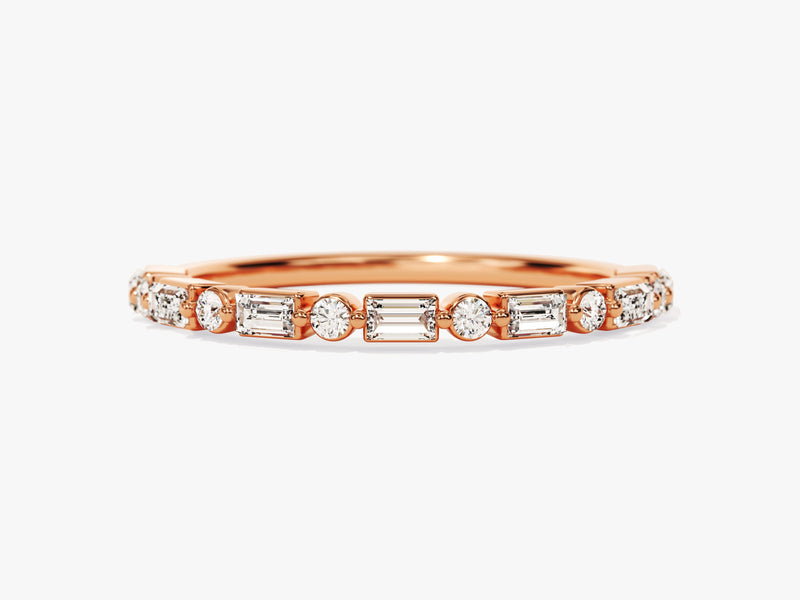 Alternating Round and Baguette Moissanite Wedding Band