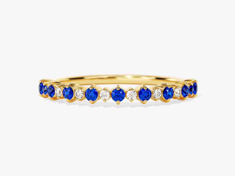 Floating Round-Cut Alternating Birthstone Ring in 14k Solid Gold