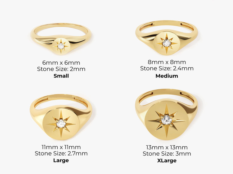 14k Solid Gold Diamond Star Signet Ring