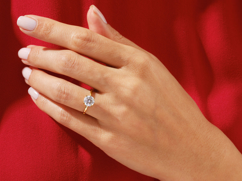 4-Prong Round Lab Grown Diamond Solitaire Bridal Set with Chevron Simulated Diamond Band (1.50 CT)