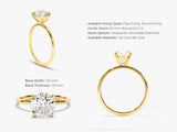 14k Gold, 18k Gold, Yellow, White, Rose, Solitaire Round Cut 2 carat Moissanite Engagement Ring with size and available options info