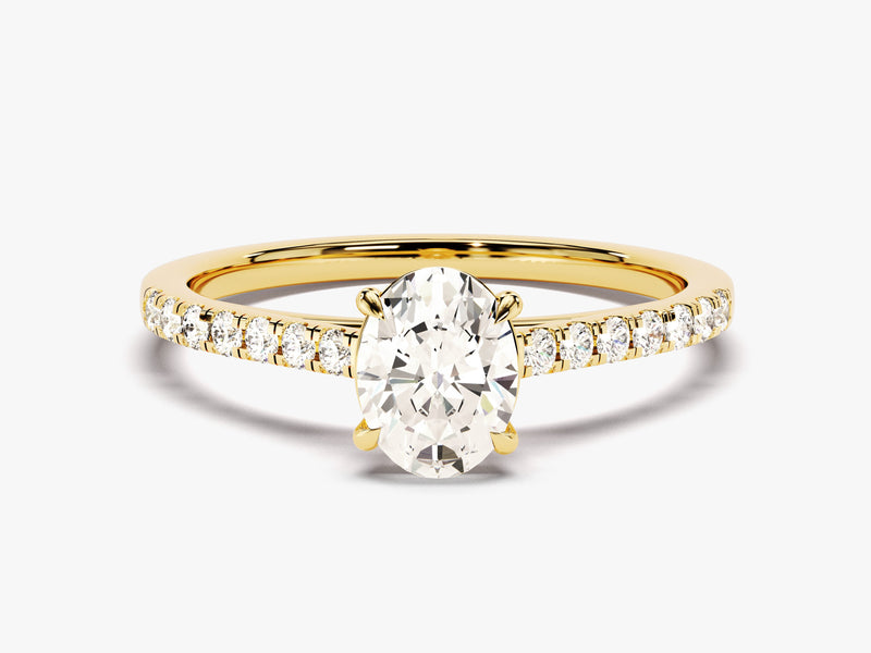 Cathedral Oval Cut Moissanite Engagement Ring with Pave Set Side Stones (1.00 CT)