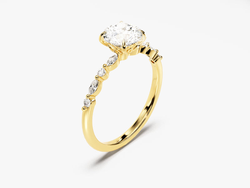 Alternating Marquise Sidestone Moissanite Engagement Ring (1.00 CT)