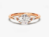 14k Gold, 18k Gold, Yellow, White, Rose, Rose Gold 1 Carat Cluster Accent Round Cut Moissanite Engagement Ring