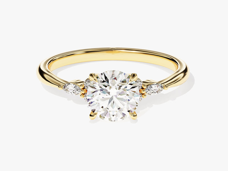 Cluster Accent Round Cut Moissanite Engagement Ring (1.00 CT)