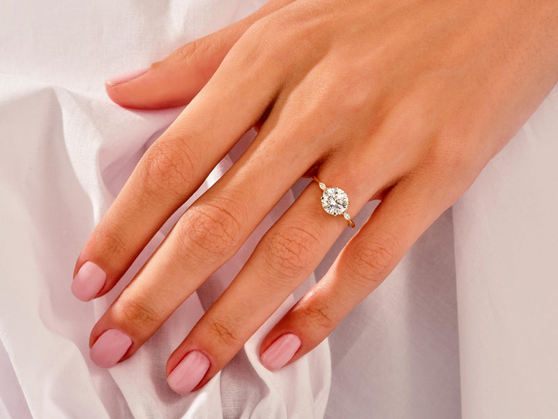 Cluster Accent Round Lab Grown Diamond Bridal Set with Marquise Ring (1.50 CT)