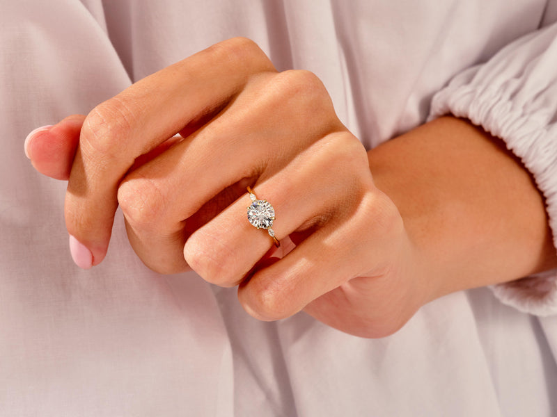 Cluster Accent Round Lab Grown Diamond Bridal Set with Marquise Ring (1.50 CT)