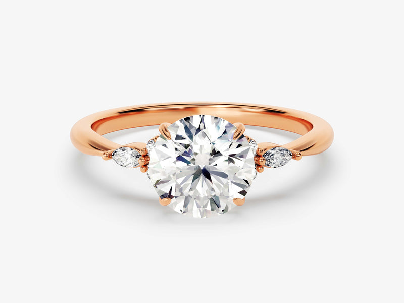 14k Gold, 18k Gold, Yellow, White, Rose, Rose Gold 1.5 Carat Cluster Accent Round Cut Moissanite Engagement Ring