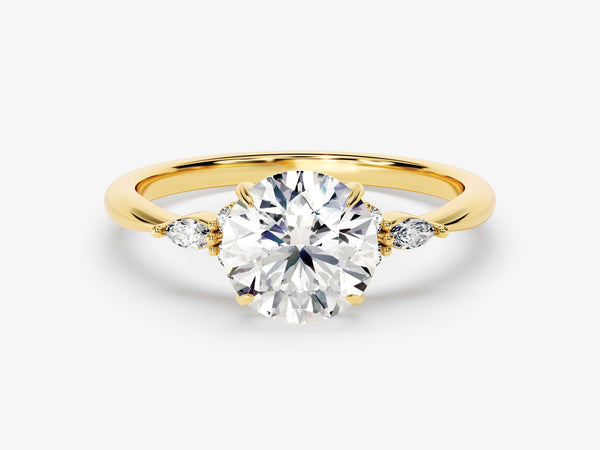 14k Gold, 18k Gold, Yellow, White, Rose, Yellow Gold 1.5 Carat Cluster Accent Round Cut Moissanite Engagement Ring