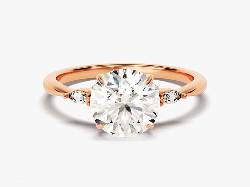 14k Gold, 18k Gold, Yellow, White, Rose, Rose Gold 2 Carat Cluster Accent Round Cut Moissanite Engagement Ring