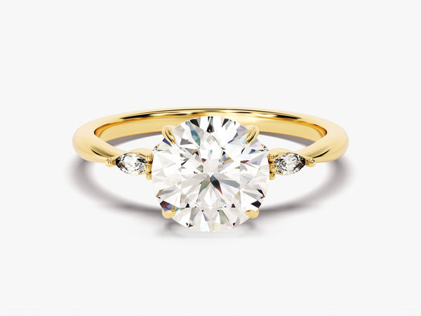 14k Gold, 18k Gold, Yellow, White, Rose, Yellow Gold 2 Carat Cluster Accent Round Cut Moissanite Engagement Ring
