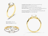 14k Gold, 18k Gold, Yellow, White, Rose, 2 Carat Cluster Accent Round Cut Moissanite Engagement Ring with size and available options info