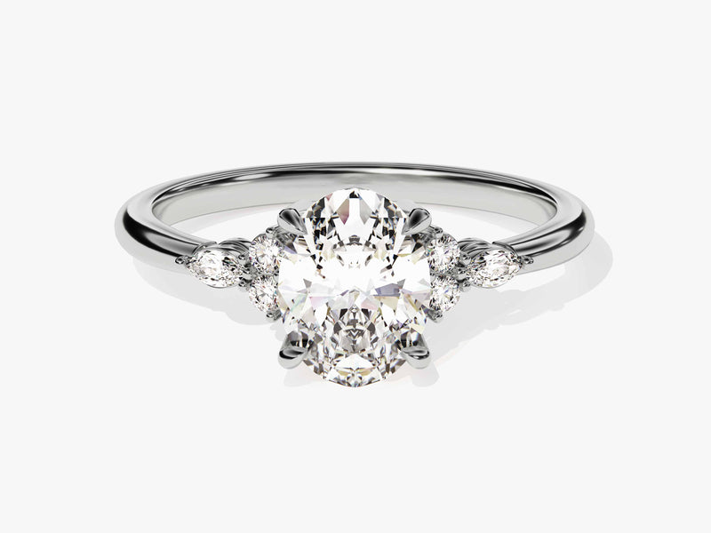 Cluster Accent Oval Cut Moissanite Engagement Ring (1.50 CT)