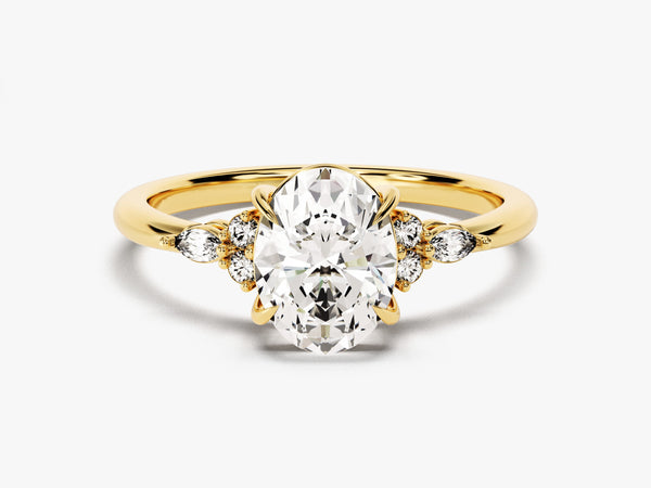 14k Gold, 18k Gold, Yellow, White, Rose, Yellow Gold 2 Carat Cluster Accent Oval Cut Moissanite Engagement Ring