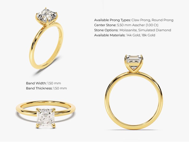 Asscher Cut Solitaire Lab Grown Diamond Engagement Ring (1.00 CT)
