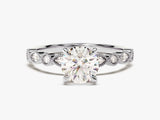 Milgrain Marquise and Round Sidestone Lab Grown Diamond Engagement Ring (1.00 CT)