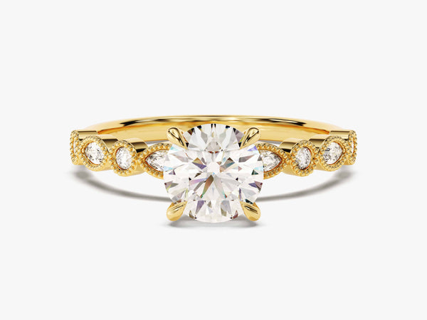 Milgrain Marquise and Round Sidestone Lab Grown Diamond Engagement Ring (1.00 CT)