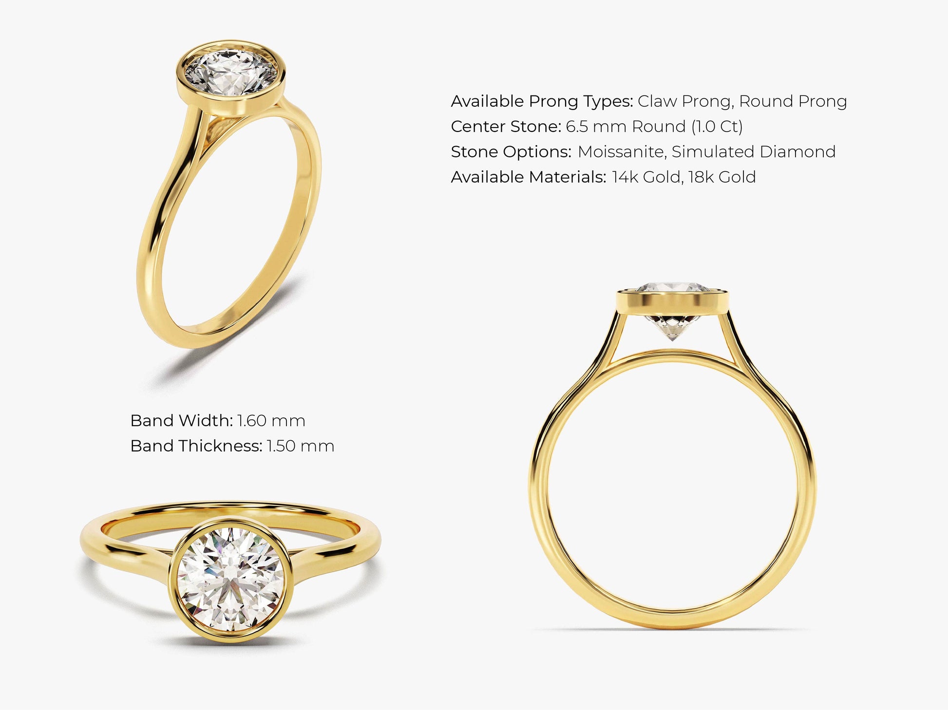 Round Bezel Solitaire Moissanite Engagement Ring (1.00 CT)