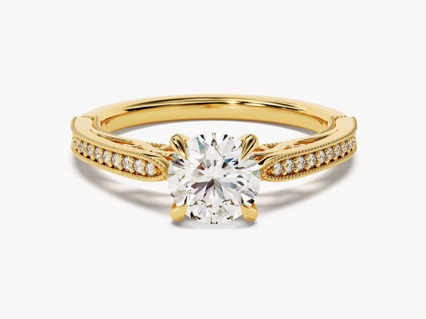 Vintage Inspired Moissanite Engagement Ring with Adorned Cathedral (1.00 CT)