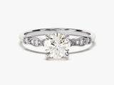 Round Cut Moissanite Engagement Ring with Wave Sidestones (1.00 CT)