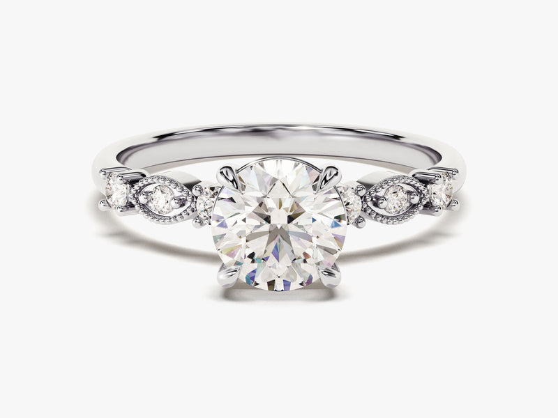 Milgrain Sidestone Moissanite Engagement Ring (1.00 CT)