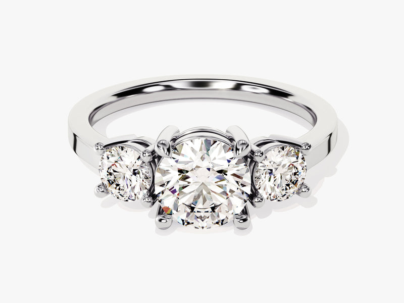 Simple Cathedral Three Stone Round Lab Grown Diamond Engagement Ring (1.50 CT TW)