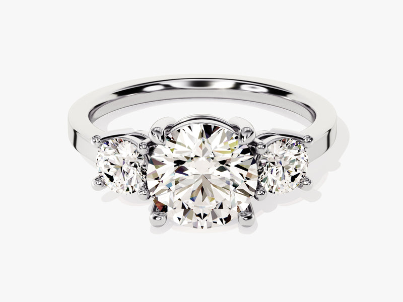 Simple Cathedral Three Stone Round Moissanite Engagement Ring (2.50 CT TW)