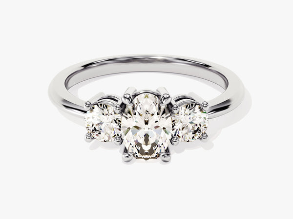 Classic Basket Set Three Stone Oval Lab Grown Diamond Engagement Ring (1.50 CT TW)