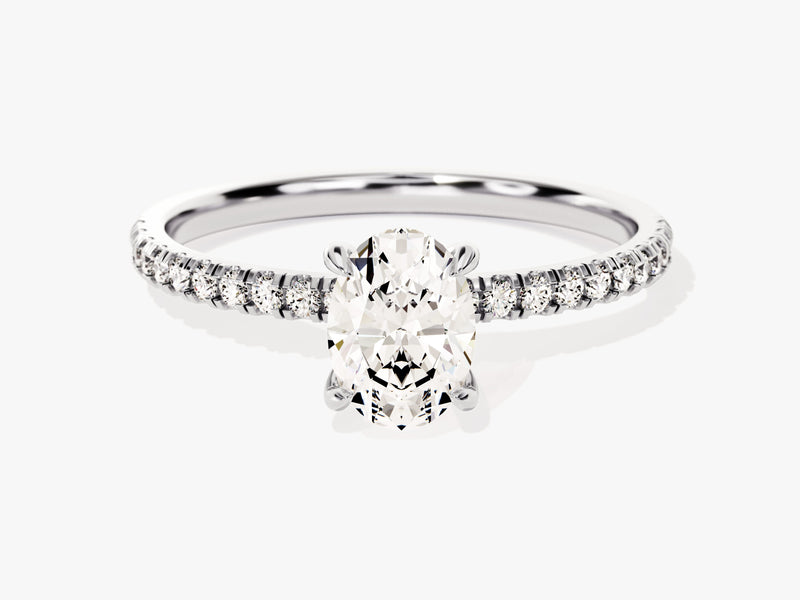 Hidden Halo Oval Lab Grown Diamond Engagement Ring with Sidestones (1.00 CT)