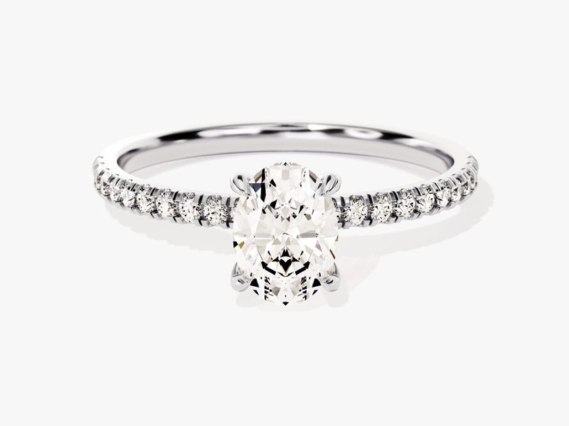 Hidden Halo Oval Moissanite Engagement Ring with Sidestones (1.00 CT)