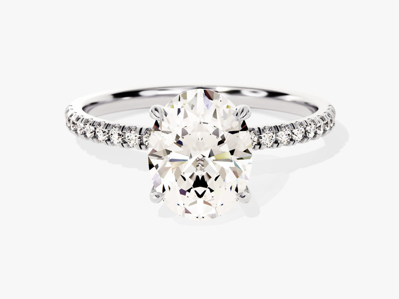 Hidden Halo Oval Lab Grown Diamond Engagement Ring with Sidestones (2.00 CT)