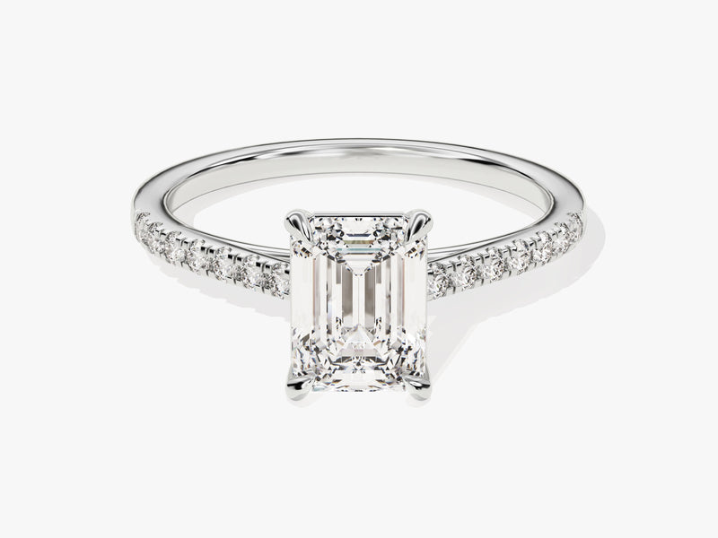 Emerald Cut Lab Grown Diamond Engagement Ring with Pave Set Side Stones (1.50 CT)