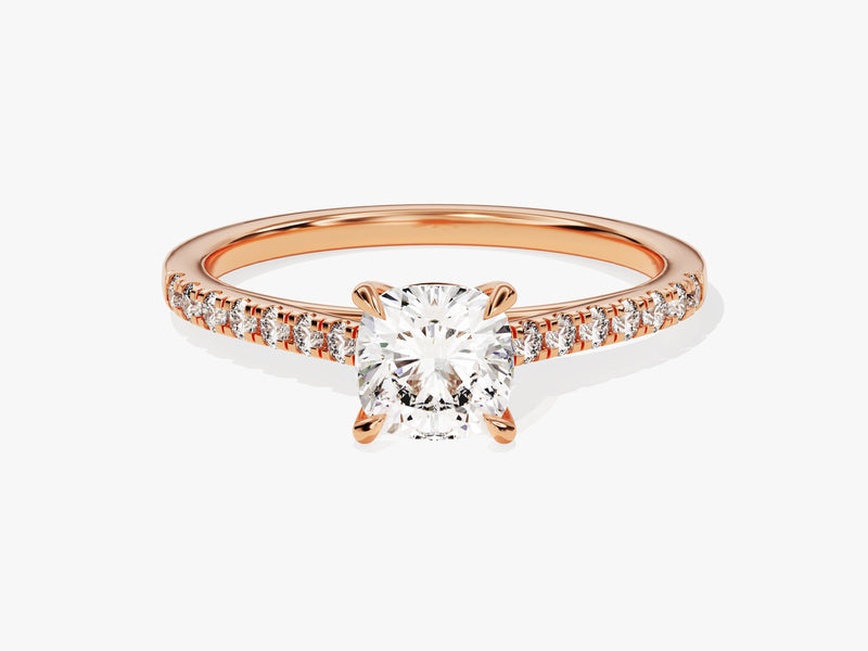 Cushion Cut Moissanite Engagement Ring with Pave Set Side Stones (1.00 CT)