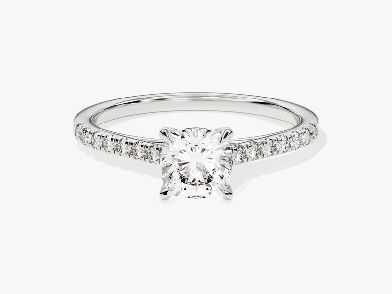 Cushion Cut Moissanite Engagement Ring with Pave Set Side Stones (1.00 CT)