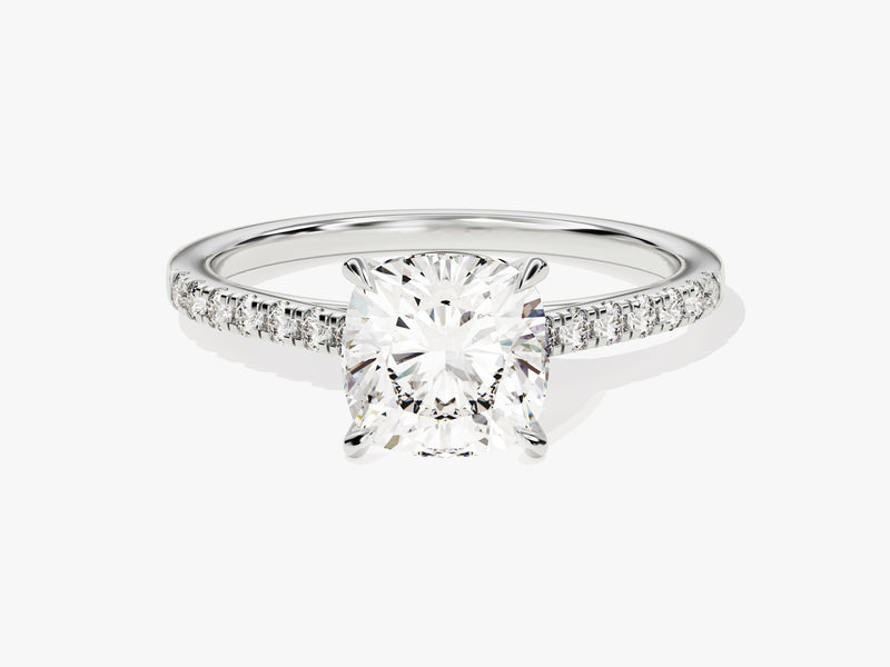 Cushion Cut Lab Grown Diamond Engagement Ring with Pave Set Side Stones (2.00 CT)
