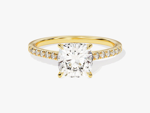 Cushion Cut Lab Grown Diamond Engagement Ring with Pave Set Side Stones (2.00 CT)