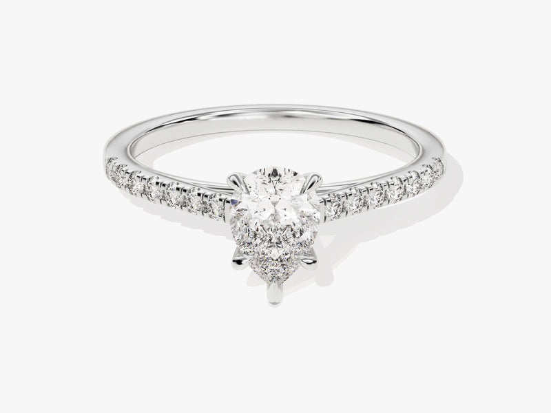 Pear Cut Lab Grown Diamond Engagement Ring with Pave Set Side Stones (1.00 CT)